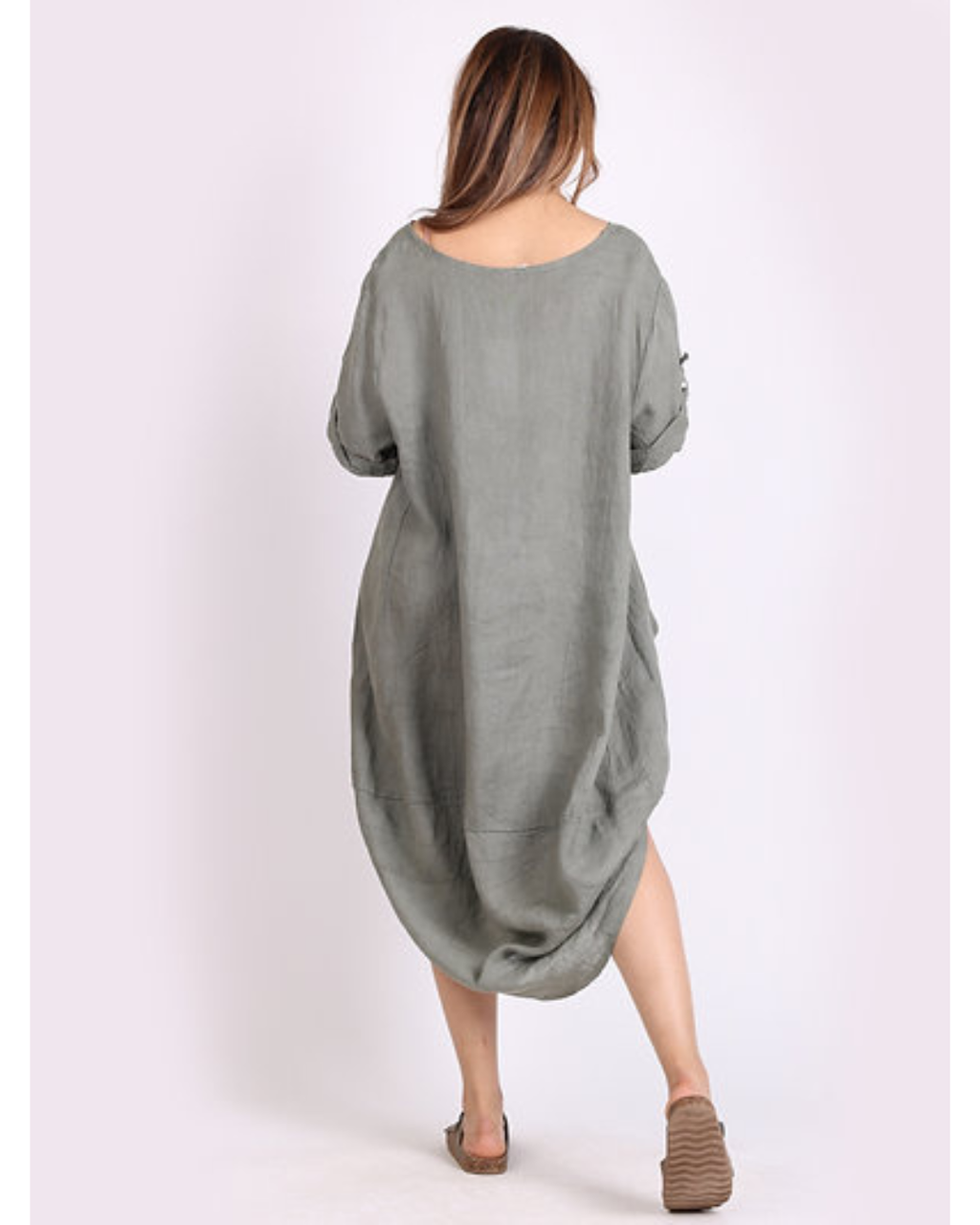 Plus Size Made Plain Linen Lagenlook Dress (Khaki)