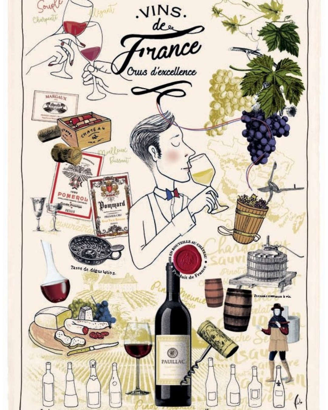 Tea towel Wine of France (48x72cm)