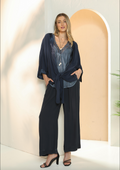 Viscose Pants With Satin Trim and Woven Waistband (Indigo)