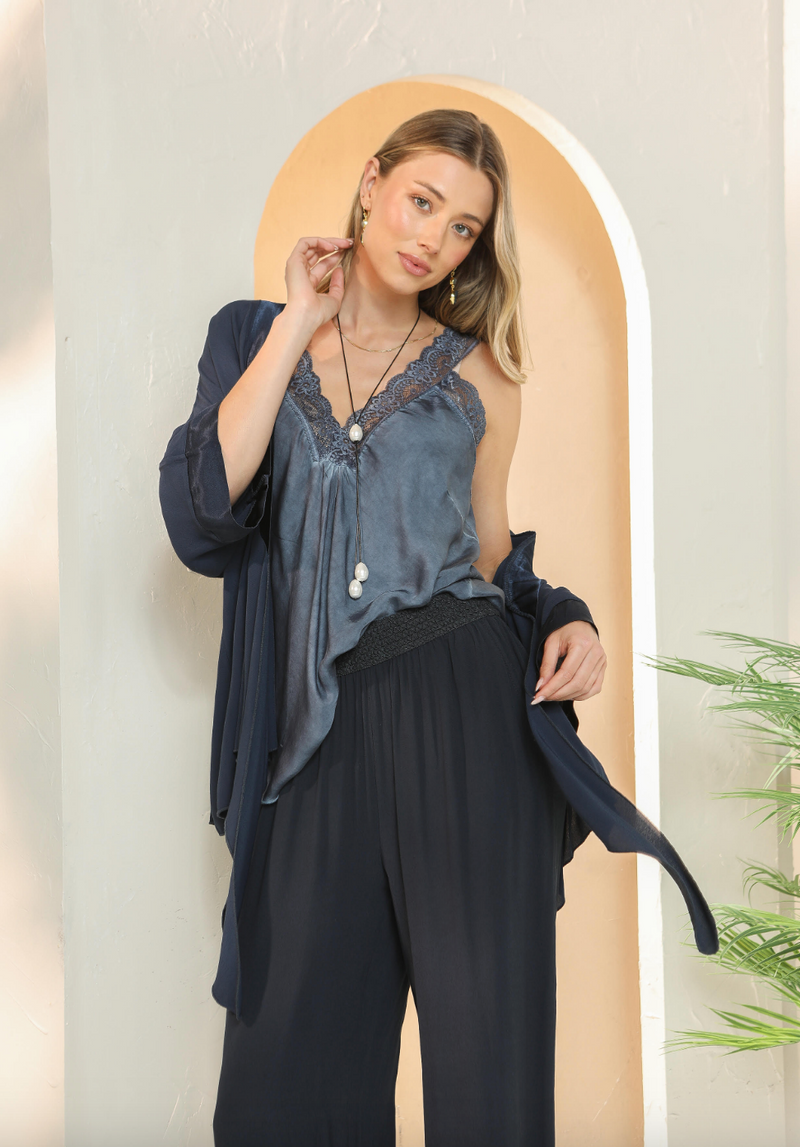 ES - Satin Trim Kimono (Indigo)