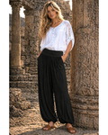 Silk  and viscose pant  - Gathered hem , Loose fit.  (Black)