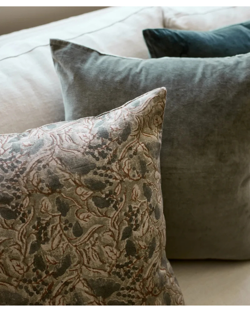 French Country - Amira Floral Handblock Cushion /W Feather Inner