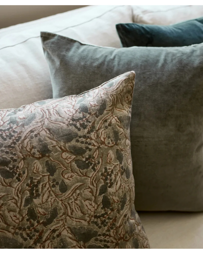 French Country - Amira Floral Handblock Cushion /W Feather Inner