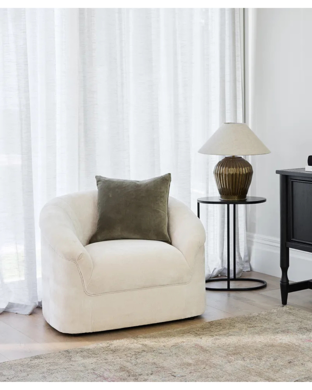 Velvet Cushion /W Feather Inner (Light Olive)