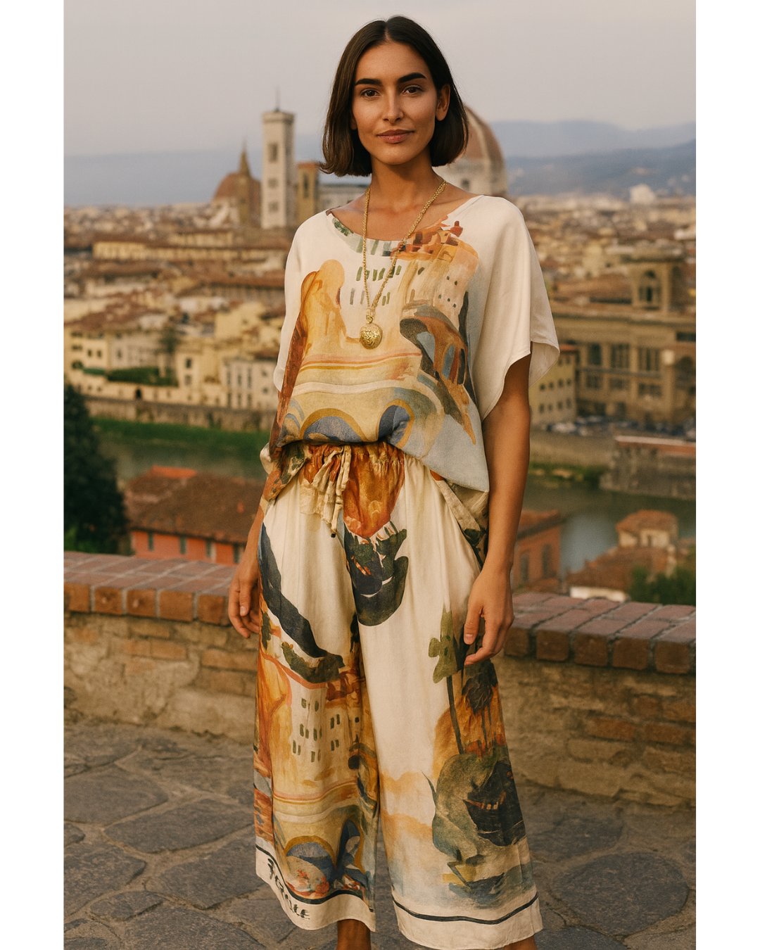 French Print Top- cream
