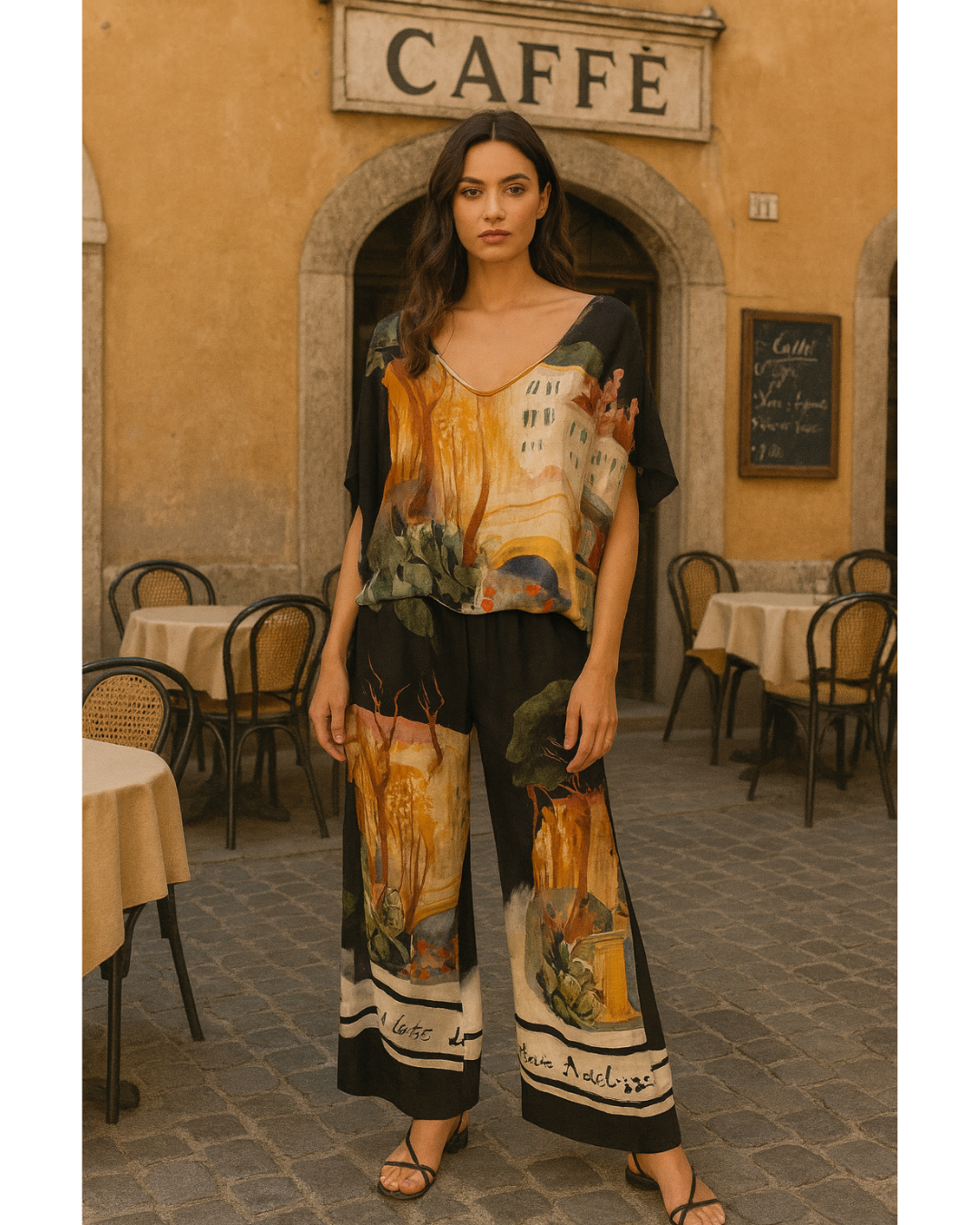 French Print Top - Black