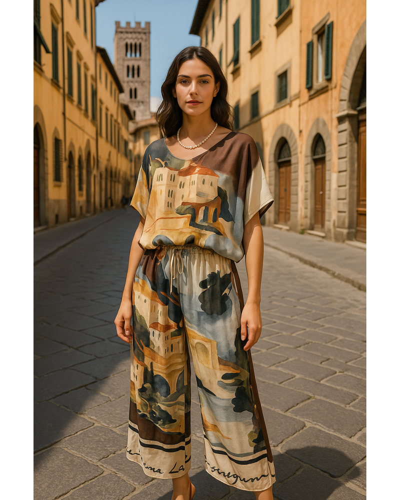 Cindy G Fashion - French Print Top- chocolate