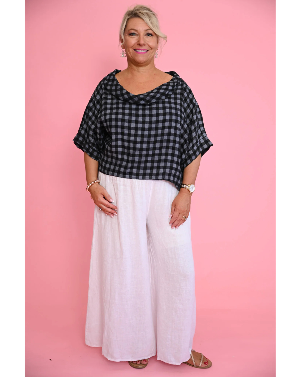 Kayla Roll Neck Top (Black Check)