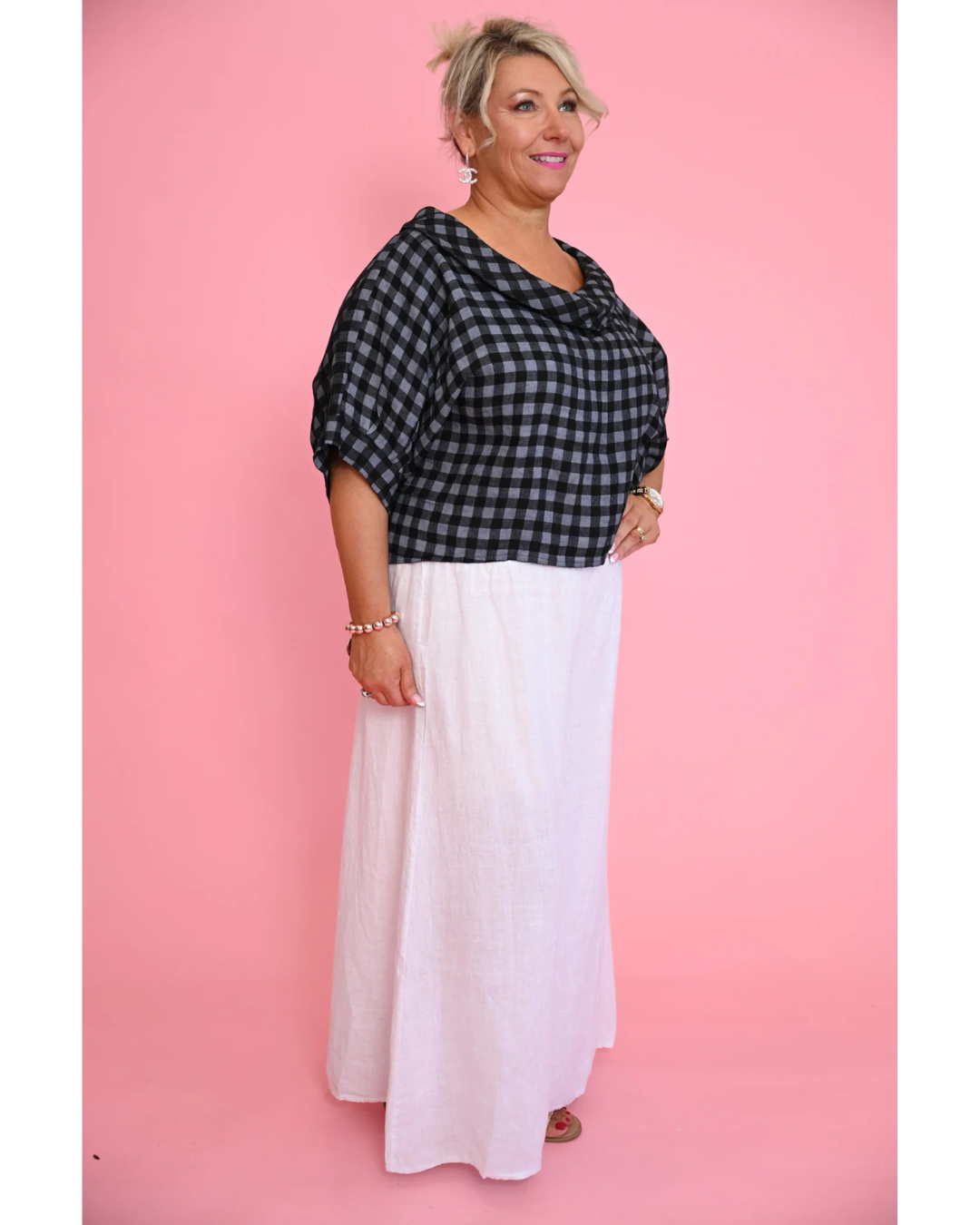 Kayla Roll Neck Top (Black Check)