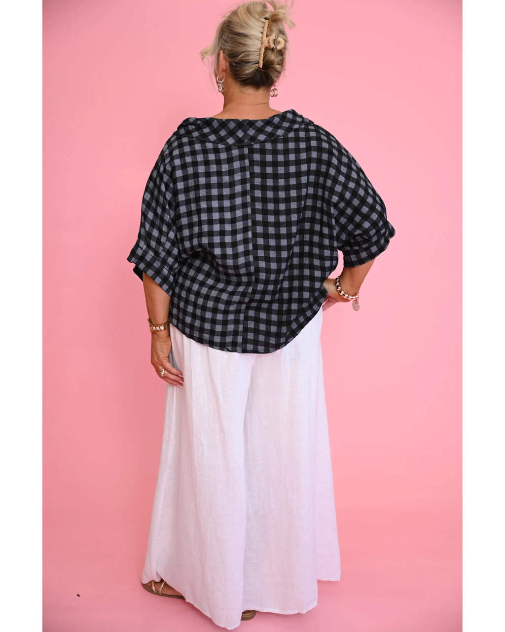 Kayla Roll Neck Top (Black Check)