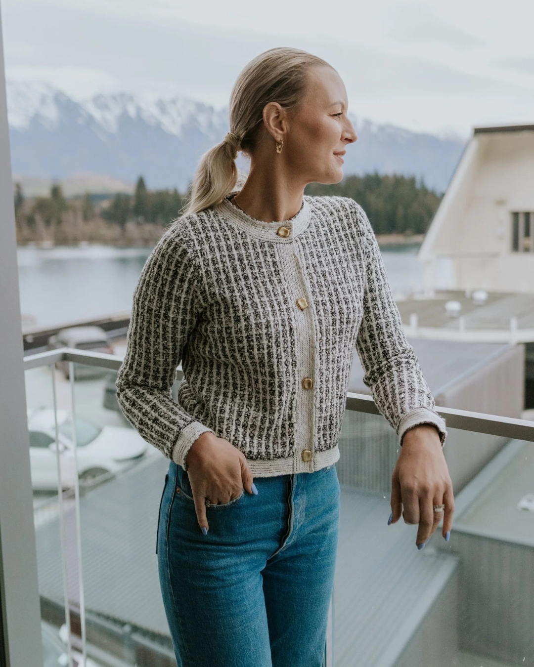 Vivian Cardigan (White / black Check)