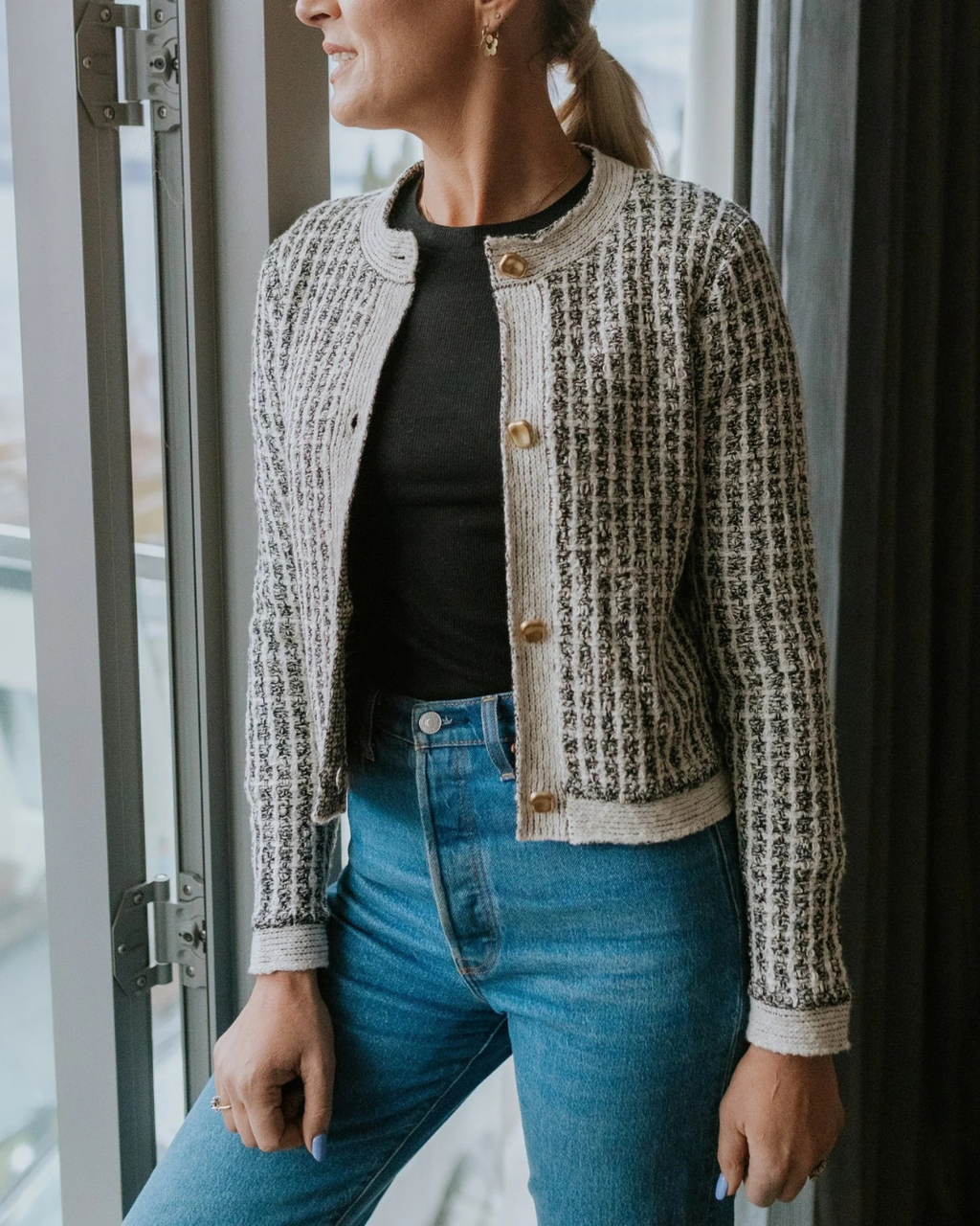 Vivian Cardigan (White / black Check)