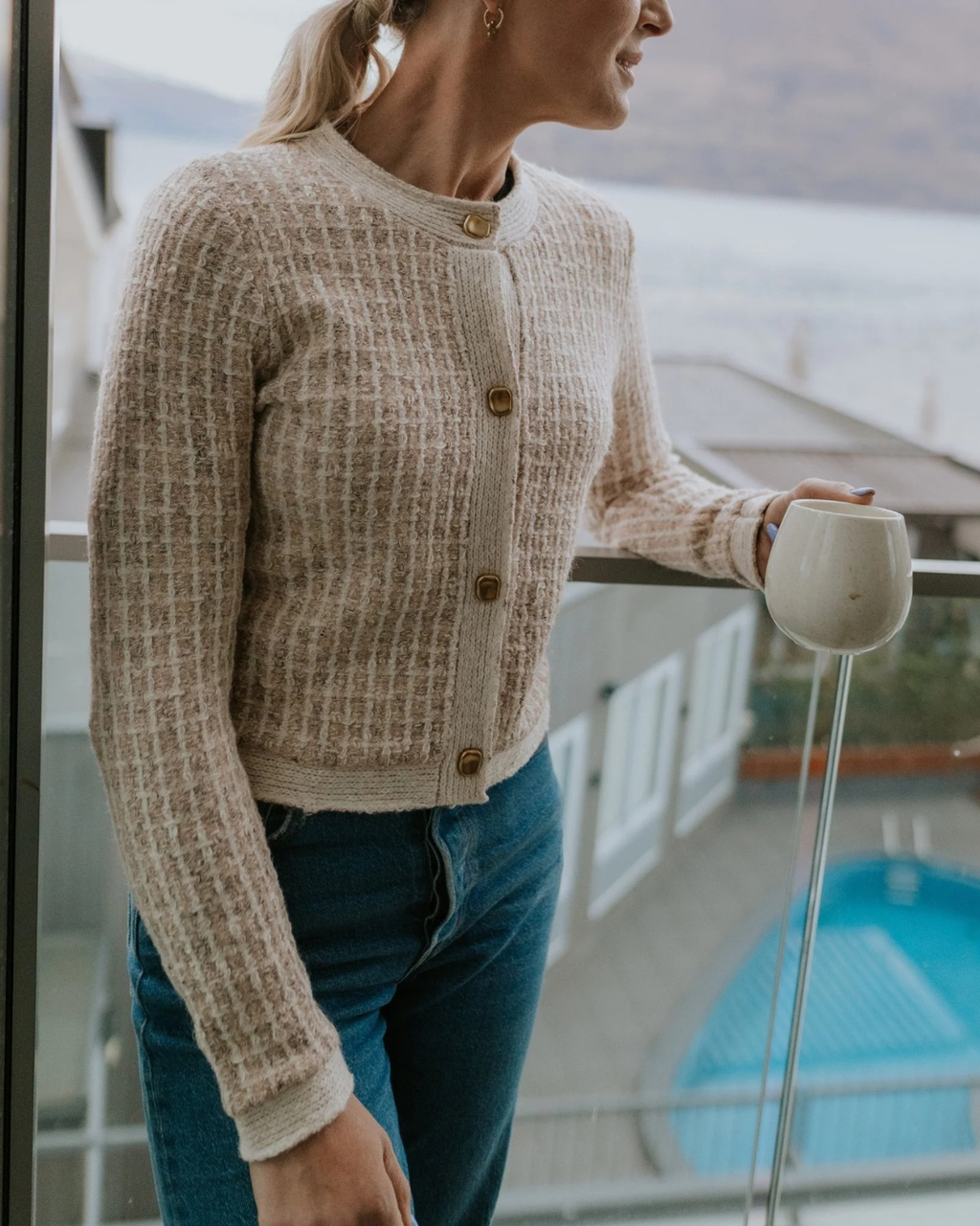 Vivian Cardigan (Blush Check)