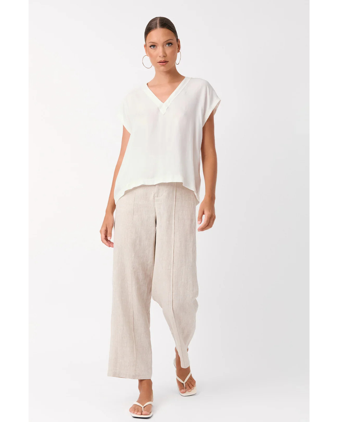 Karina Cupro V Neck Top (Pearl)