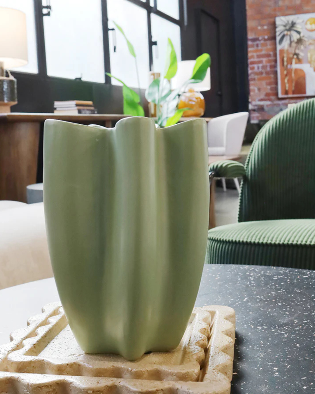 WAVES CERAMIC VASE 18X33CM (Green)