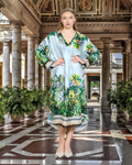 Italian Floral Tropical V-Neck Dress (Grey) OS