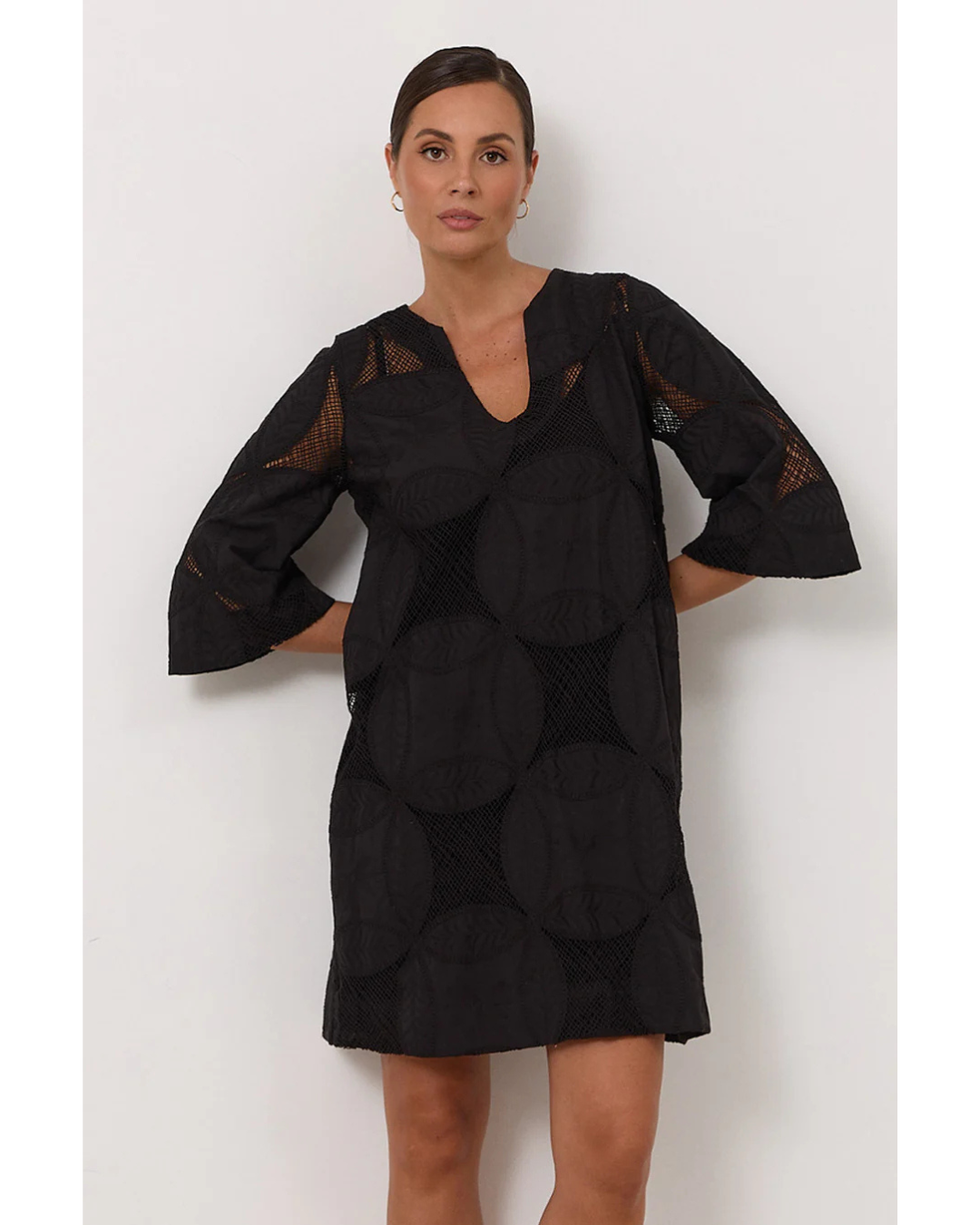Paloma Kaftan Short Dress (Black)