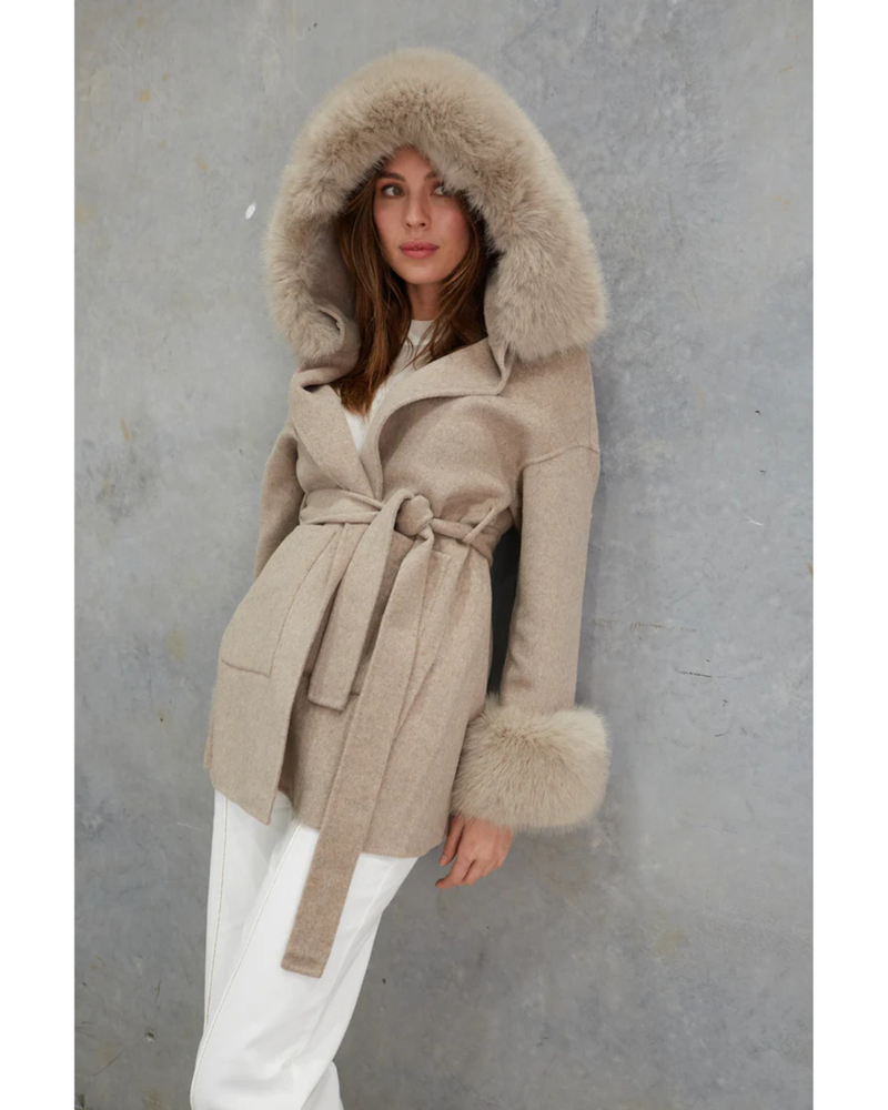 Birds of a Feather - Phoenix Wool Faux Fur Hood Jacket (Beige)