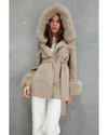 Birds of a Feather - Phoenix Wool Faux Fur Hood Jacket (Beige)