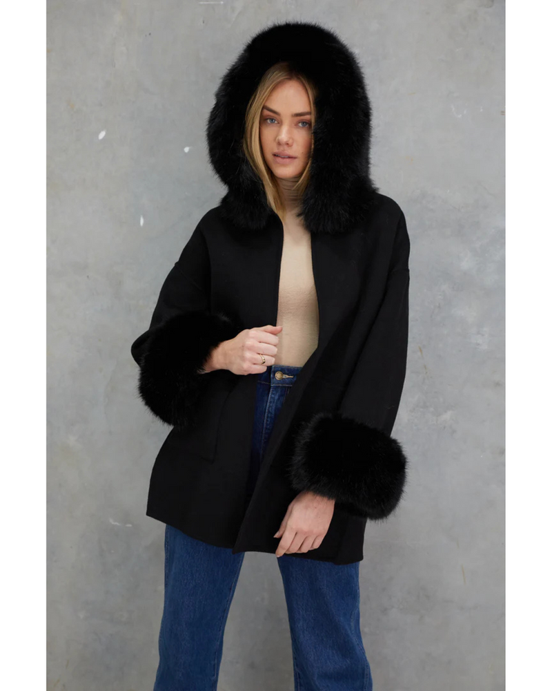 Birds of a Feather - Phoenix Wool Faux Fur Hood Jacket (Onyx)