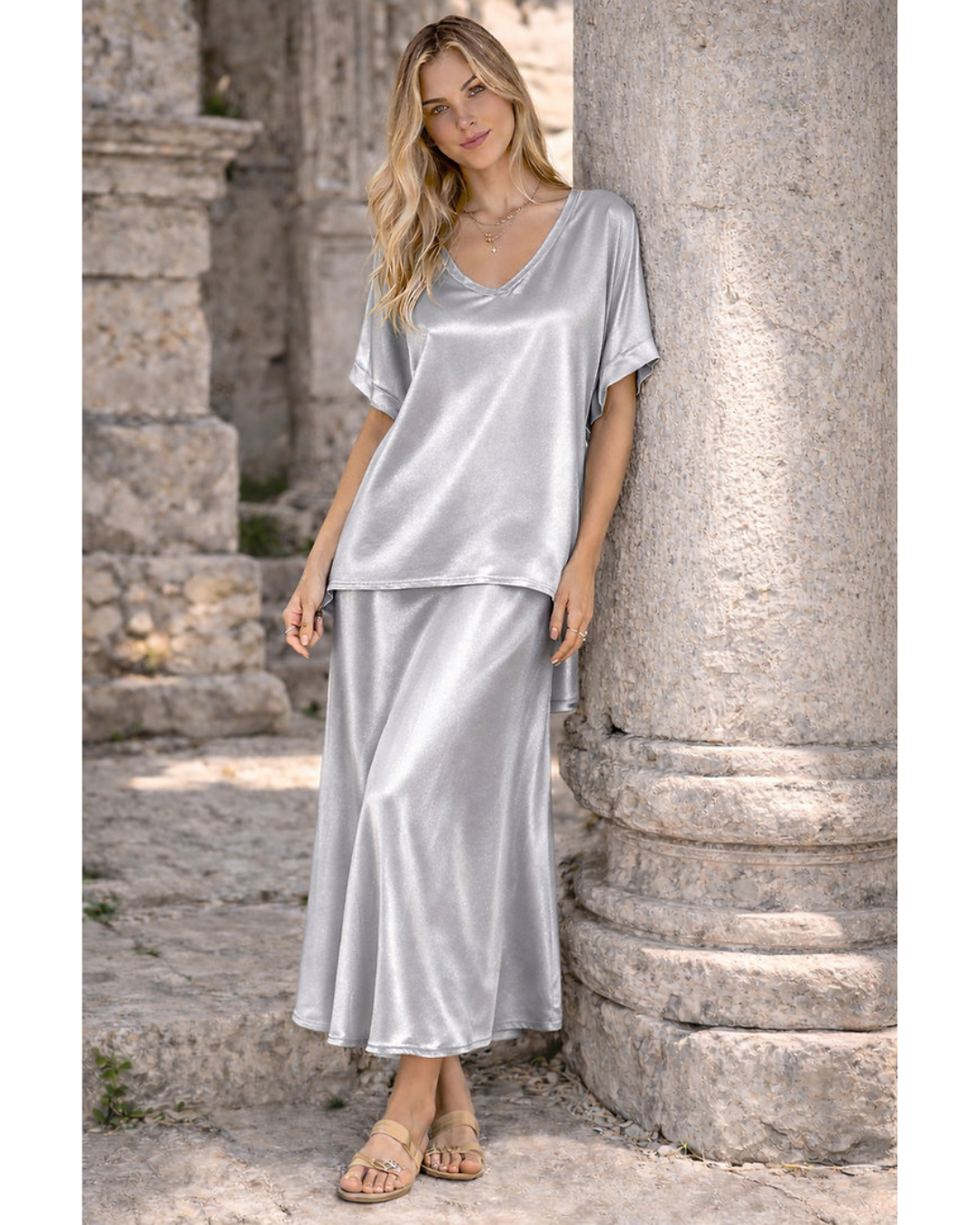 Italian Satin Top (Silver)