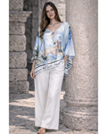 Italian Silk/Satin Landscape Print Top (Blue) OS
