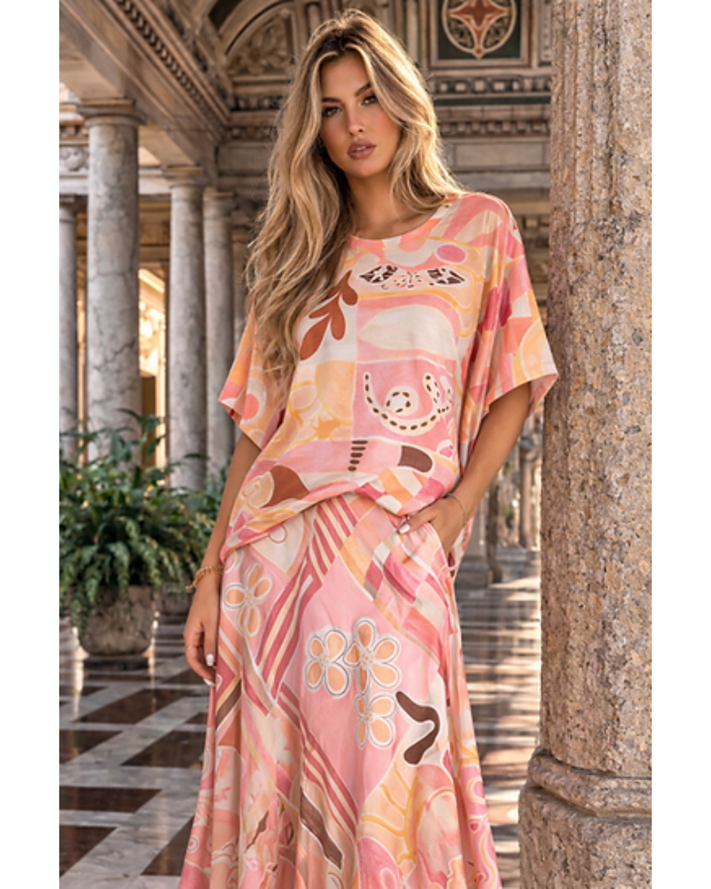 Italian Multi Print Loose fit Top (Print Pink) OS