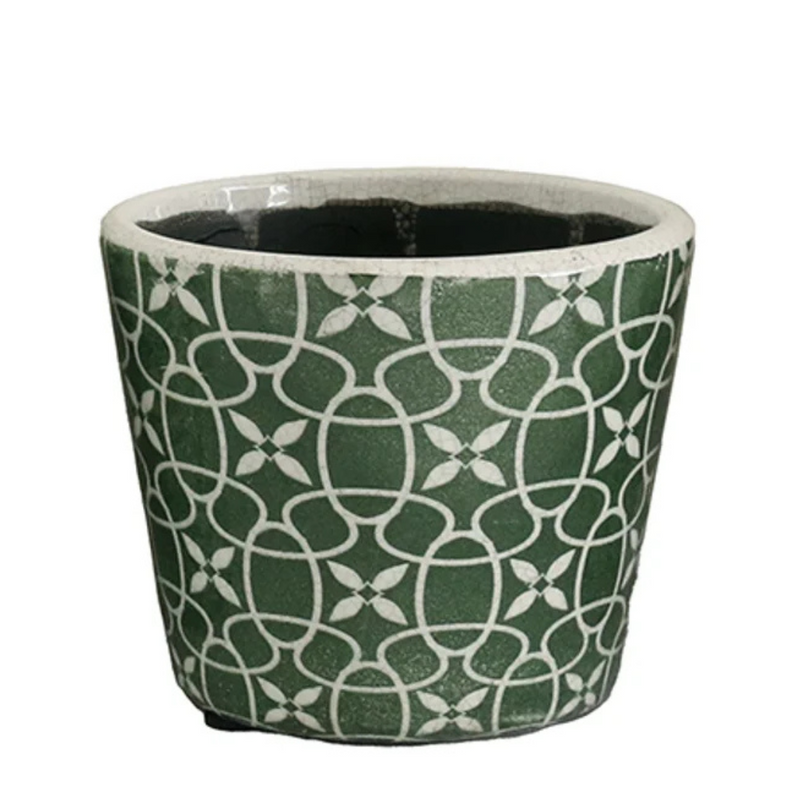 CC Interiors - Green & White Patterned Planter #4