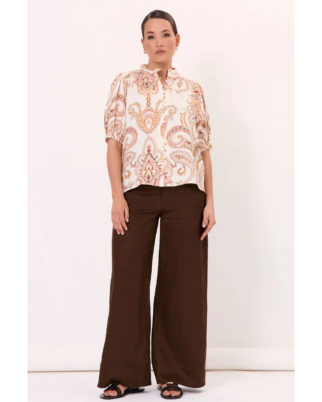 Lilian Short Sleeve Linen Top (Print)