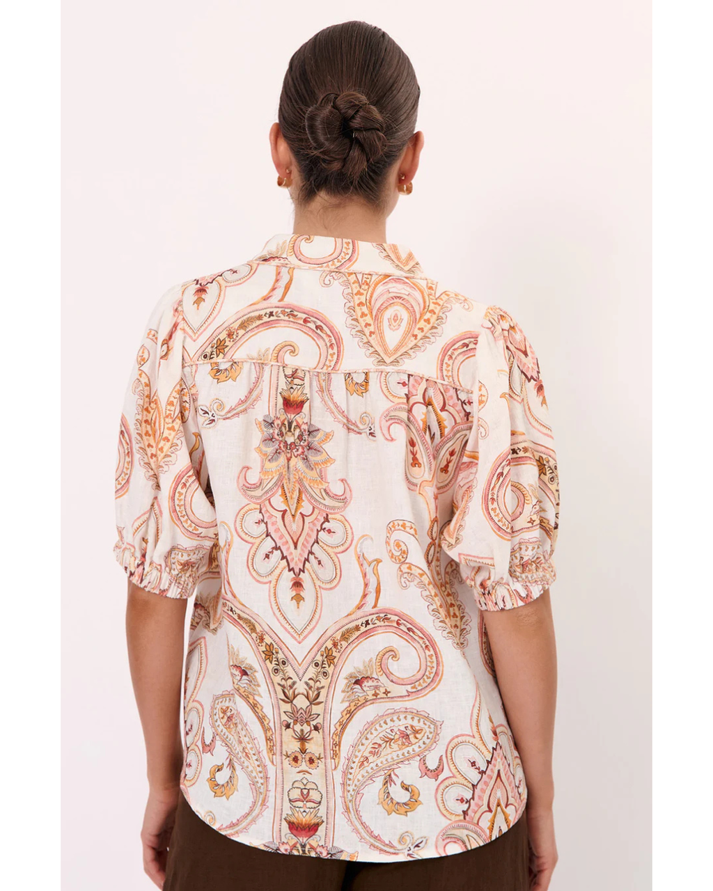 Lilian Short Sleeve Linen Top (Print)
