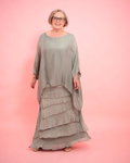 Catherine Frayed Silk Skirt (Olive) OS