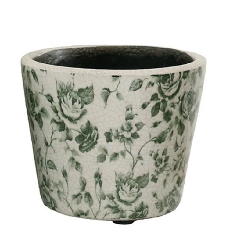 CC Interiors - Green & White Patterned Planter (Three)