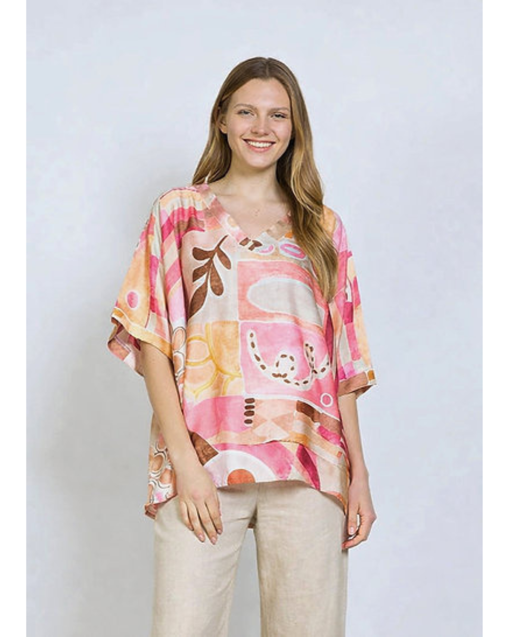 Italian Multi Print Loose fit Top (Print Pink) OS