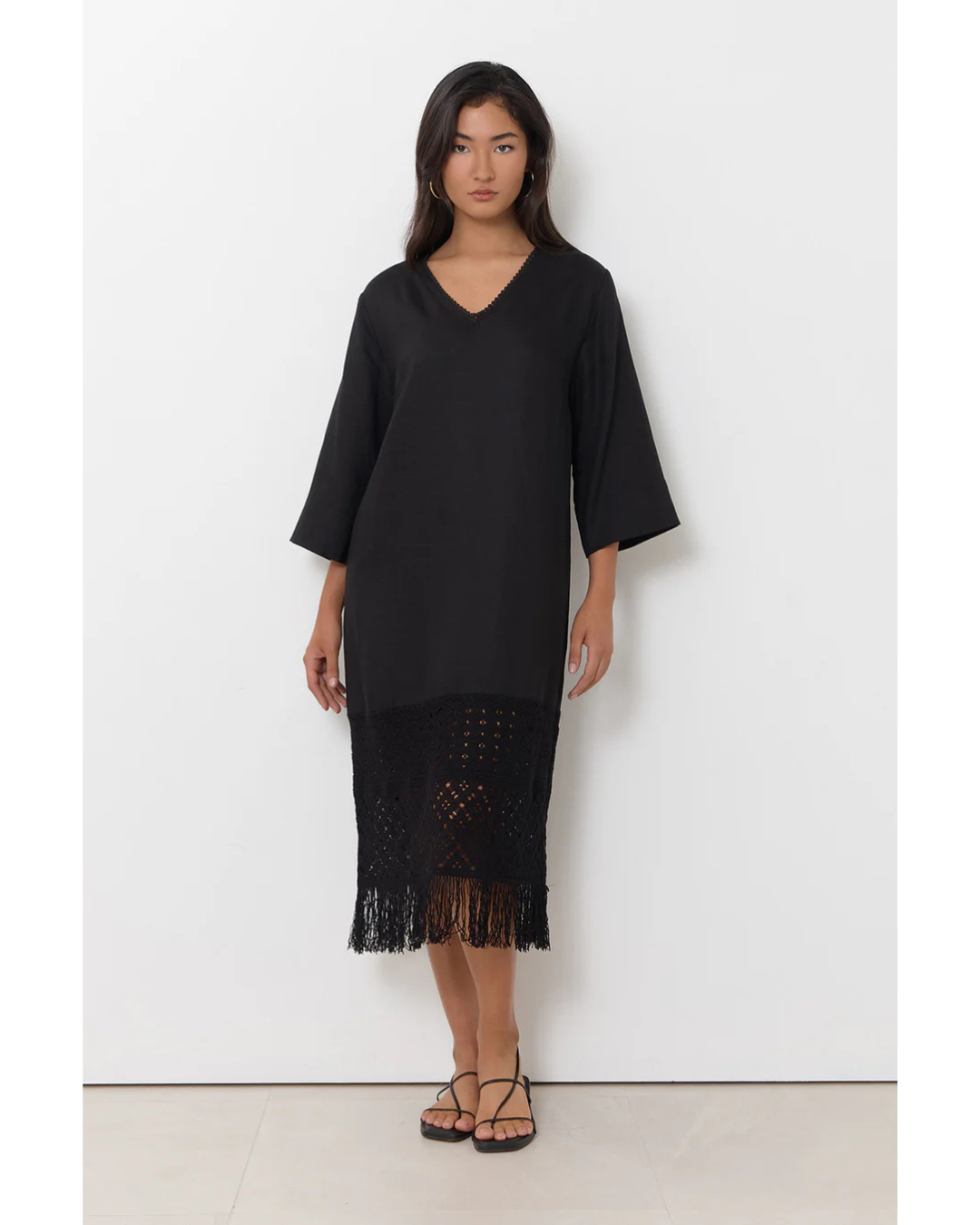 Reyes Fringe Detail Dress (Black)