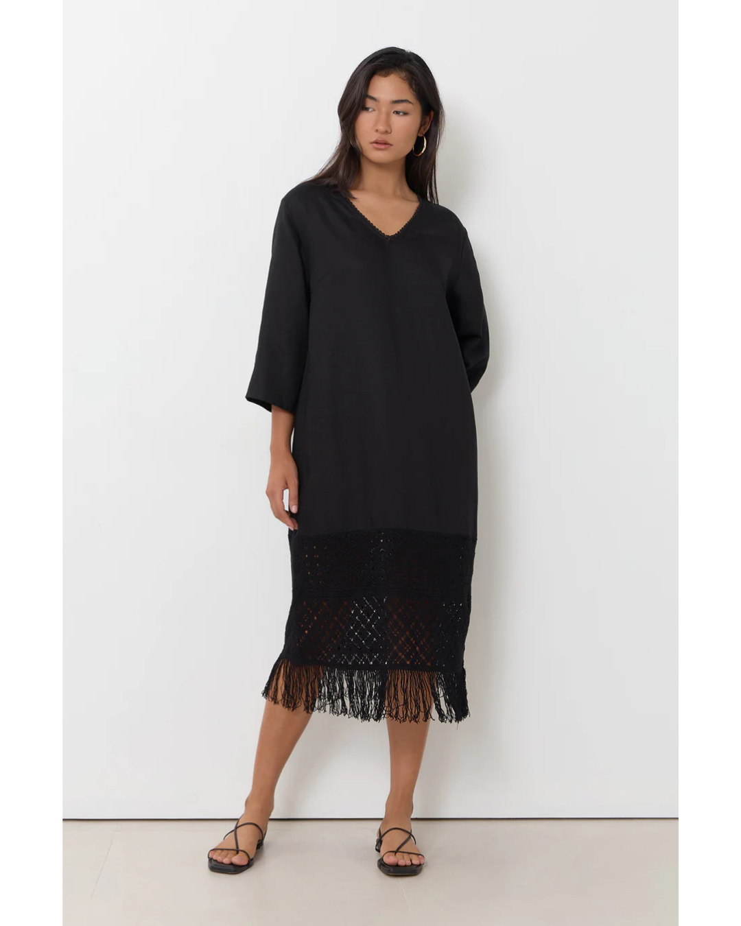 Reyes Fringe Detail Dress (Black)