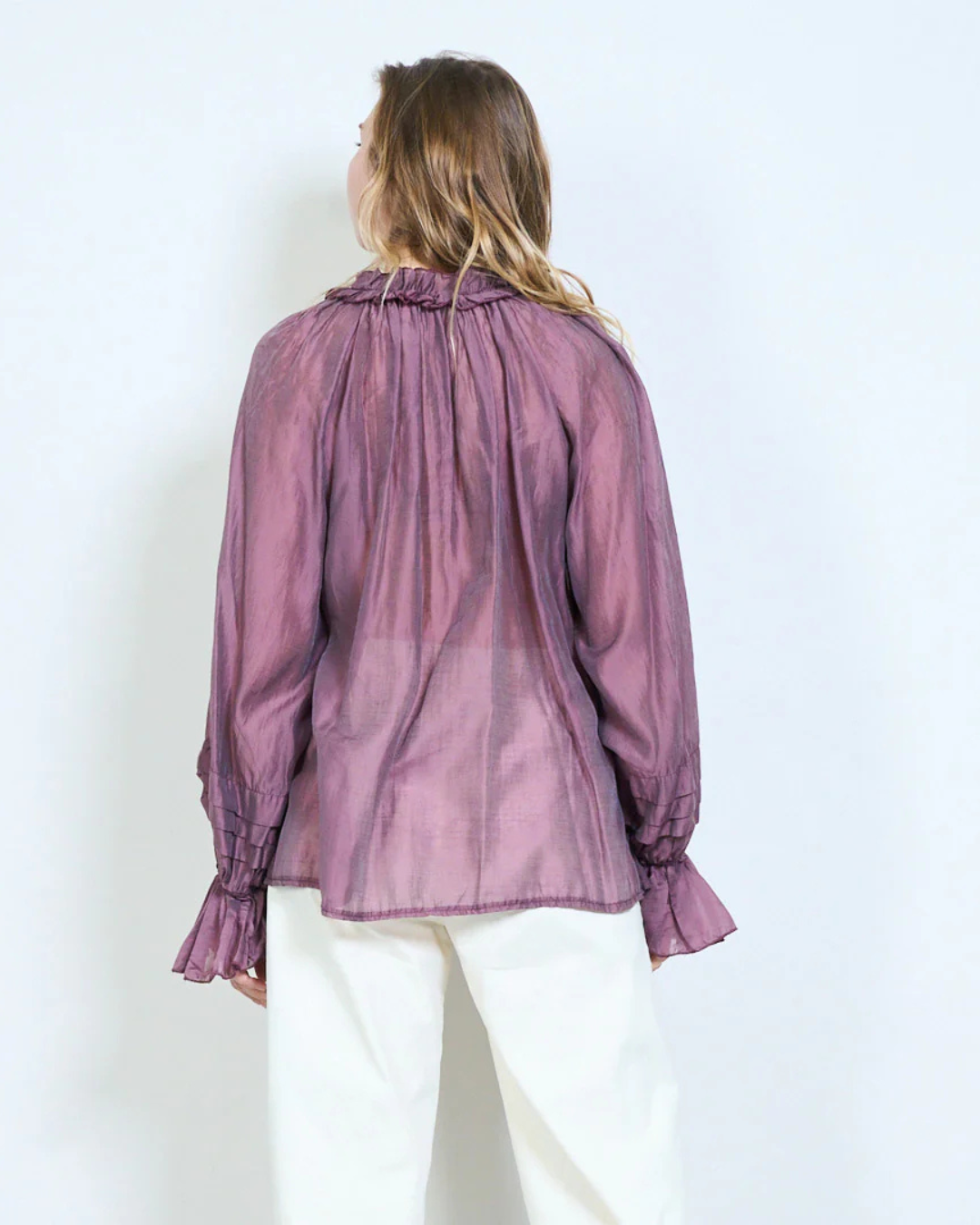 Italian Silk/Viscose Pleat Sleeve Top (Burgundy)