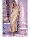 Italian V Neck Satin Top (Beige Gold)