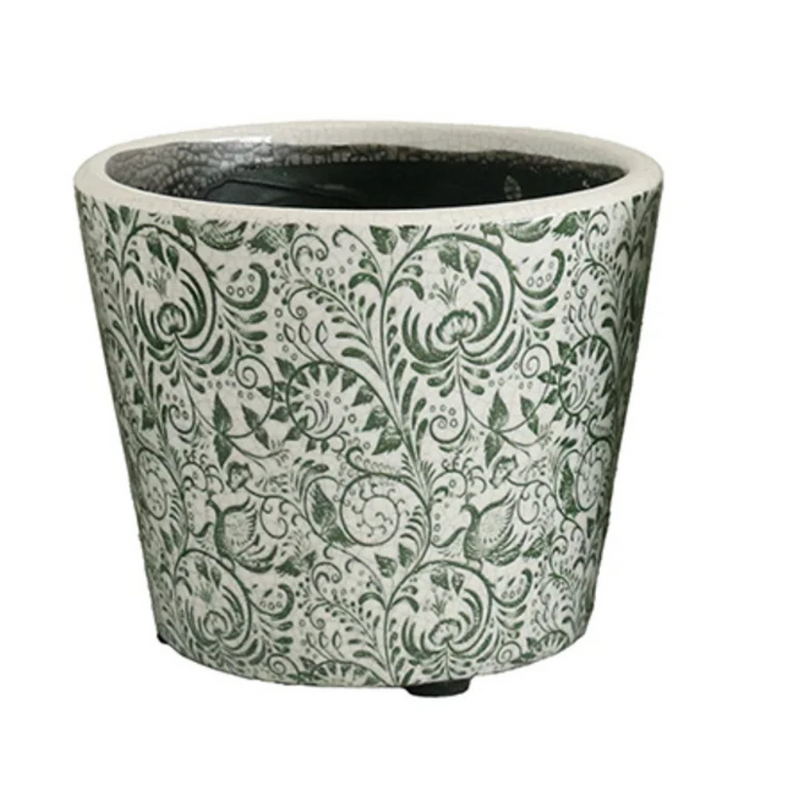 CC Interiors - Green & White Patterned Planter #3