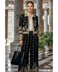 Italian Silk/Viscose baroque Print Zip Jacket (Black Cream) OS