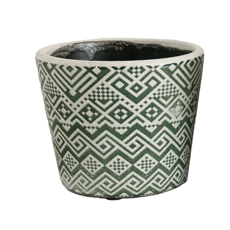 CC Interiors - Green & White Patterned Planter (Four)