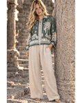 Italian Silk/Viscose baroque Print Zip Jacket (Green Cream) OS