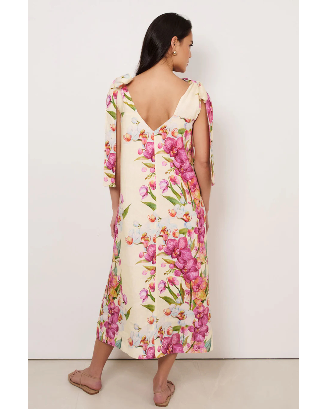 Hallie Tie Shoulder Linen Dress (Print)