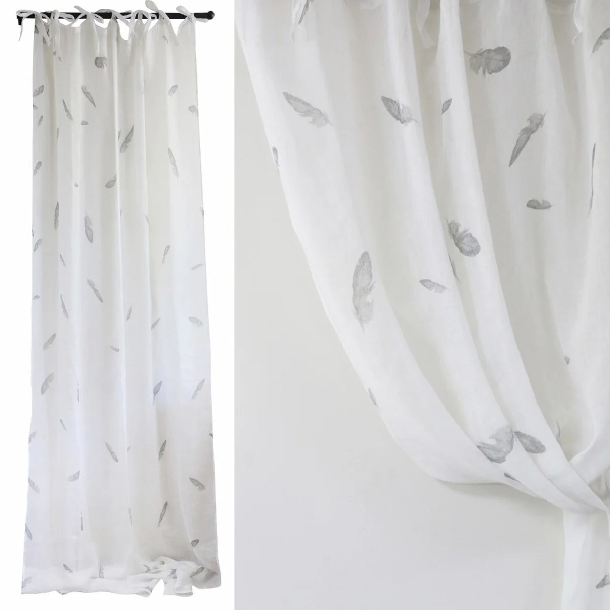 White Linen Feather Curtain (Set of 2)