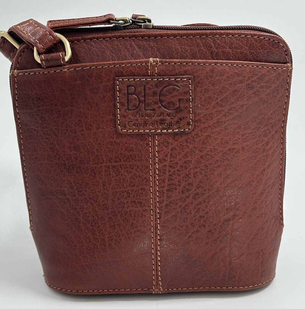 Baron Dana Small Bucket Bag in Cognac leather, back with BLG emblem
