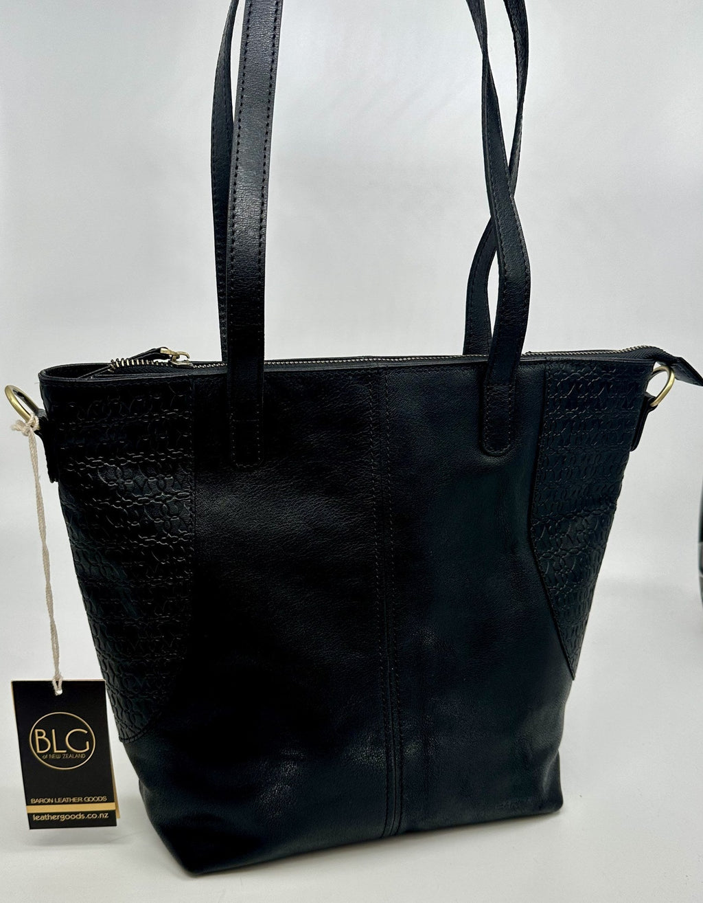 Baron Embossed Heritage Tote in Black leather