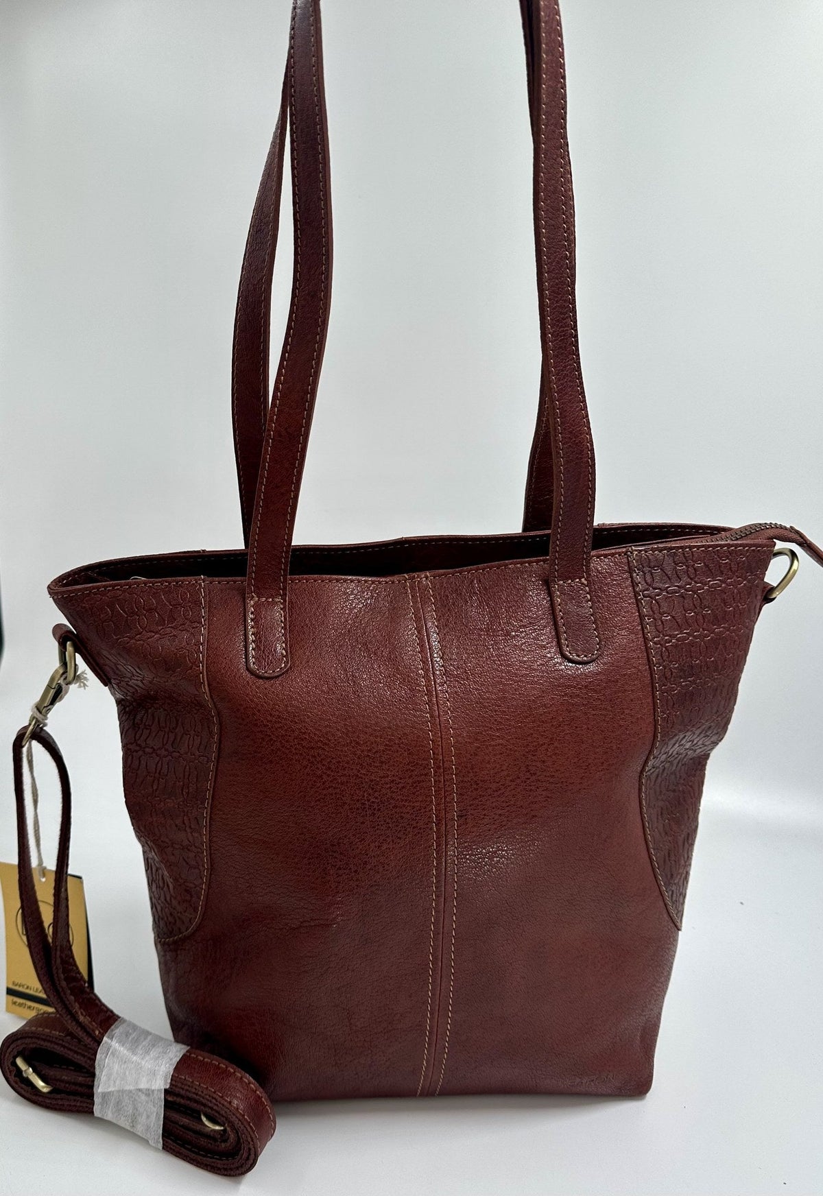Baron Embossed Heritage Tote in Cognac leather