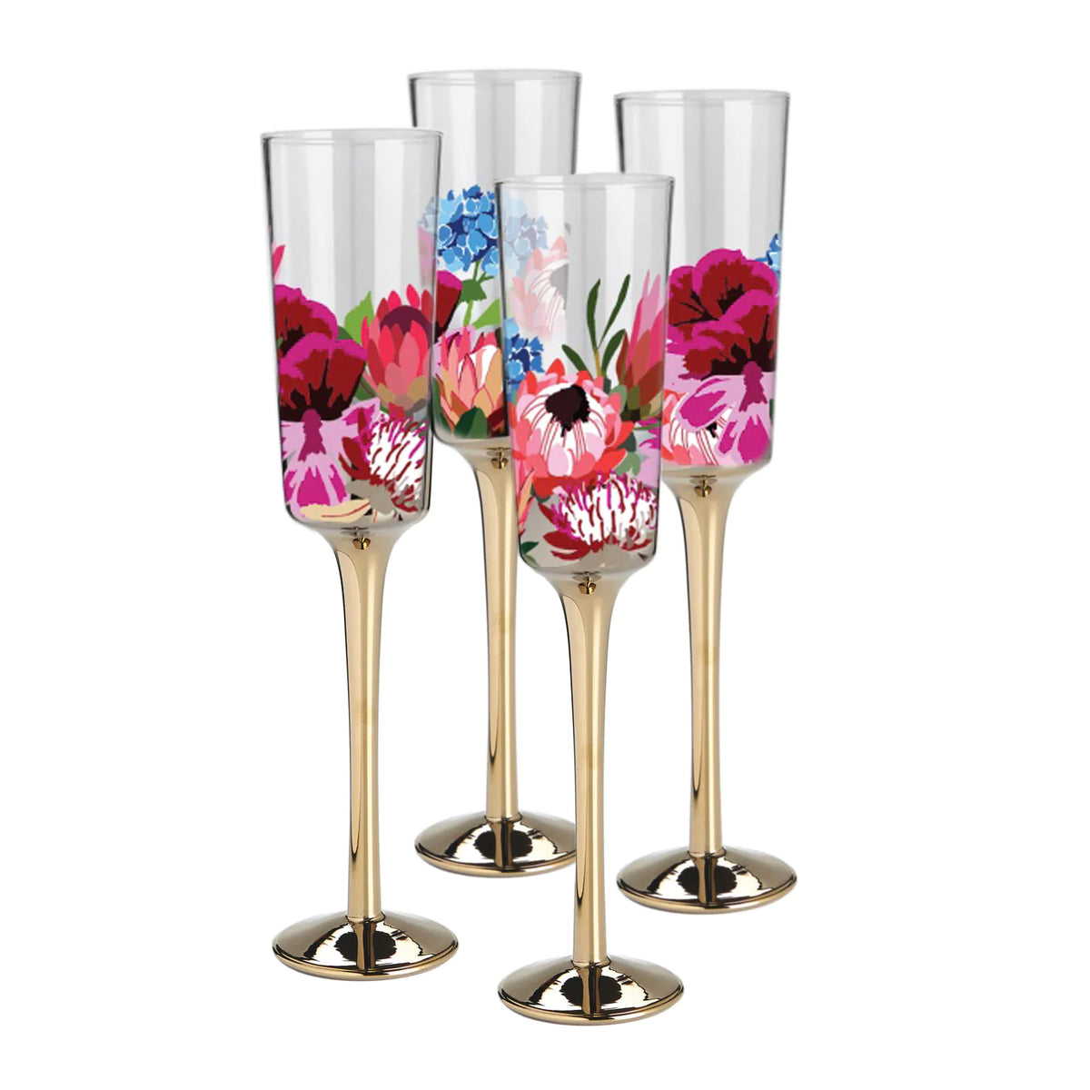 Botanic Blooms Glass Champagne Flutes set of 4