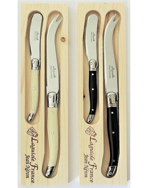 Provence - Laguiole 2 Cheese Knife Set Wooden Box (Black)