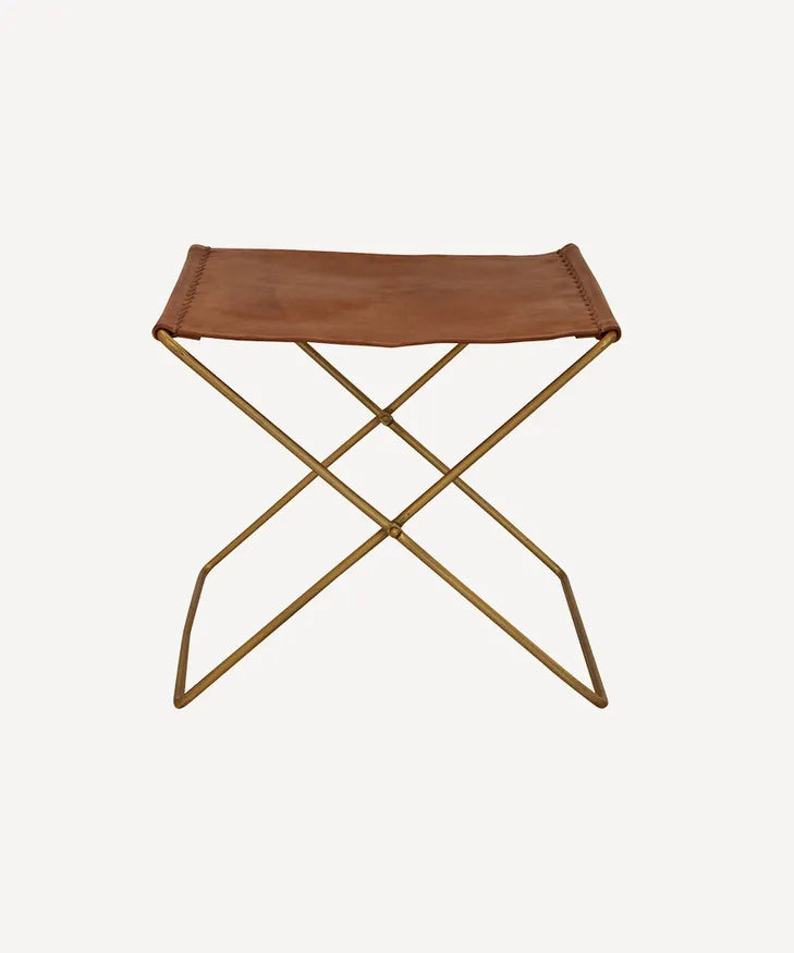 French Country - Palma Leather Stool (Brown)