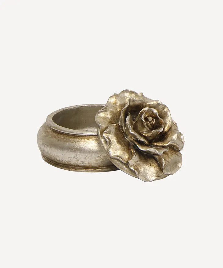 French Country - Camelia Small Round Trinket Box Pewter Finish